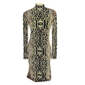 Kamalikulture Animal Print High Neck Long Sleeve Bodycon Dress‎ Sz S